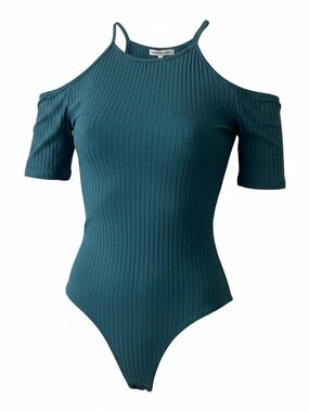 Forever 21 Teal Ribbed Cold-Shoulder Bodysuit